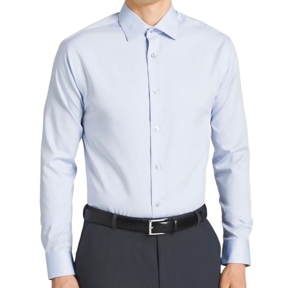 Calvin Klein Men’s Non-Iron Performance Regular Fit Dress Shirt Blue Size 17